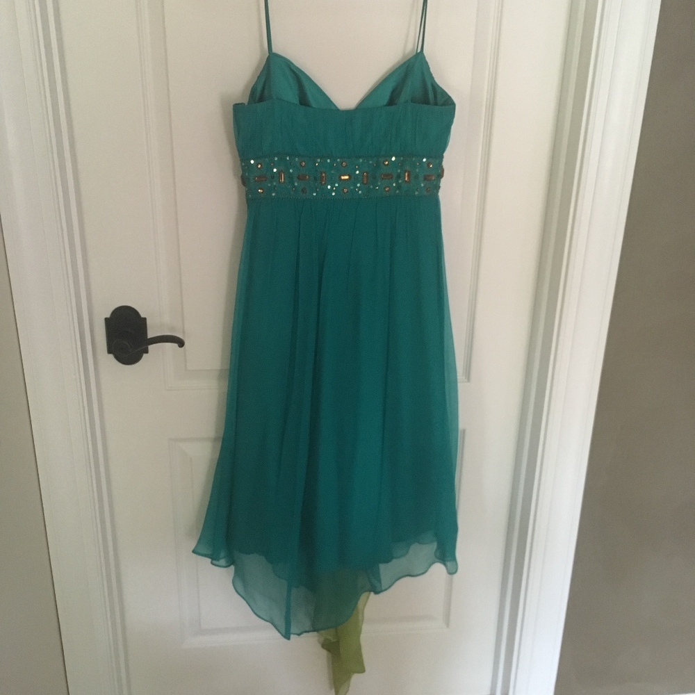 Laundry Shelli Segal Turq Silk Chiffon Dress Sz 4 - Picture 3 of 7